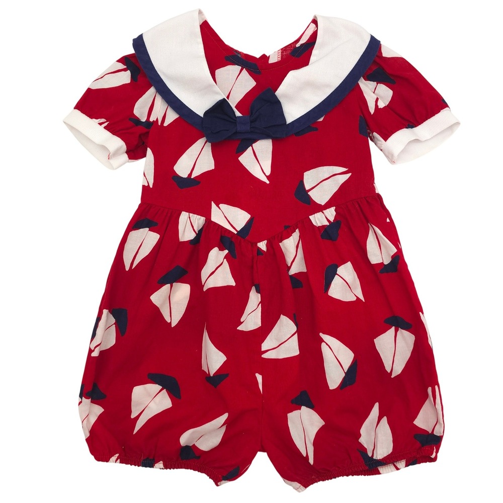 Vintage Sailboat Print Sailor Collar Romper Brooke Lindsay Red Romper Kids 4T